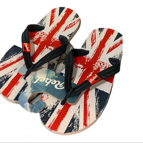 Rebel Union Jack Flip Flops, NWT - Picture 2 of 3